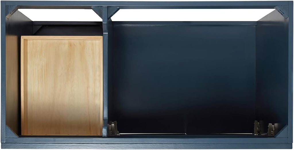 DKB Bradford 42-Inch Midnight Blue Single Bathroom Vanity with Right Rectangular Sink, 1.5' Carrara Quartz Countertop, Solid Wood Frame, Soft Closing Doors & Drawers, Toe Kick, Brushed Nickel