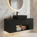 36 Inch Black Floating Bathroom Vanity with 2-Doors and 1-Drawer, Modern Wall Mounted Cabinet with Square Black Ceramic Vessel Sink