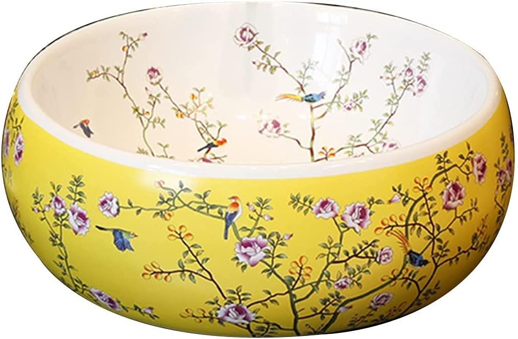 Bathroom Bar Vanity Vessel Sinks Above Counter Vanity Sink Tops Chinese Ceramic Lowes Bathroom Vanities Individual Flower and Bird Art Basin,42 * 15Cm,Yellow,42 * 15cm