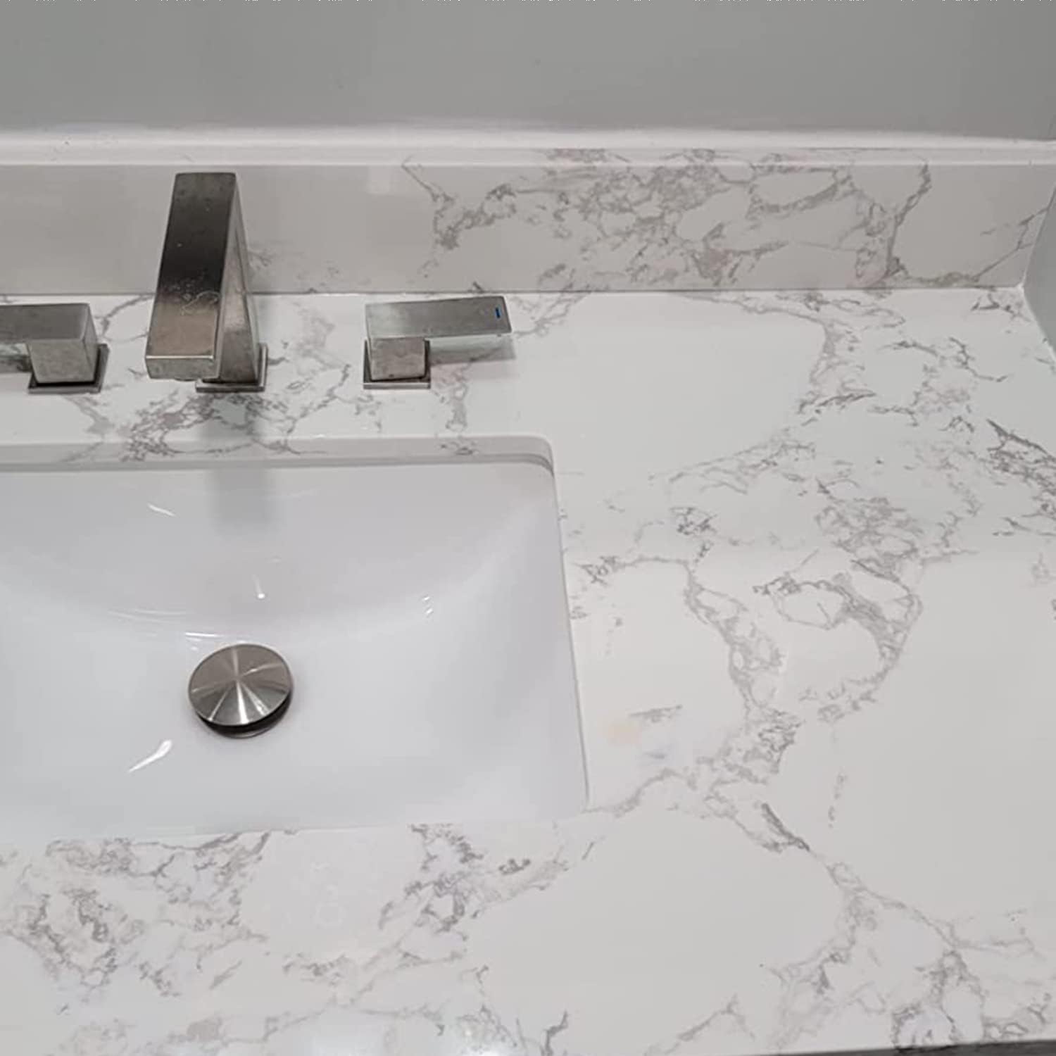 Leavader 31'x 22' Bathroom Vanity Top Carrara White Engineered Stone Three Hole Countertop with Undermount Ceramic Sink and Backsplash