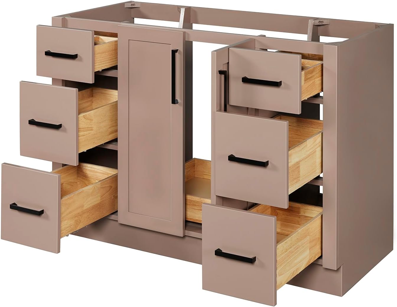 ARIEL Loren 48-inch Bathroom Vanity with Sink,Solid Wood, 1.5-inch Italian Carrara Marble Countertop, Single Rectangular Porcelain Sink, 2 Soft Closing Doors, 7 Dovetail Drawers, Mocha