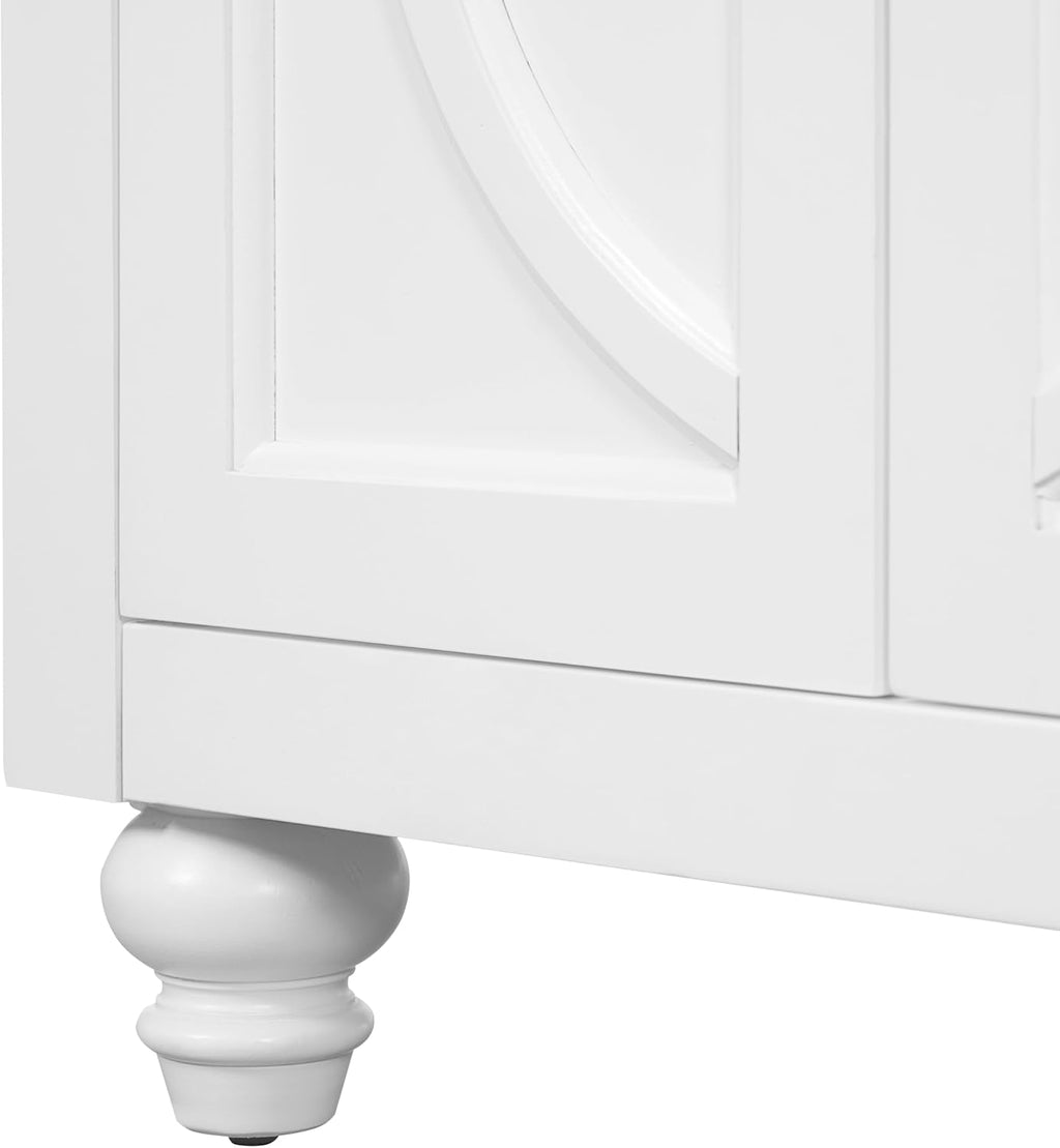 VilroCaz 24' Modern Bathroom Vanity with Ceramic Sink, Ornate Elliptical Motif Design & Soft-Close Hinges, Wood Bathroom Cabinet with Ball-Turned Legs, French Elegance (White-Ele)
