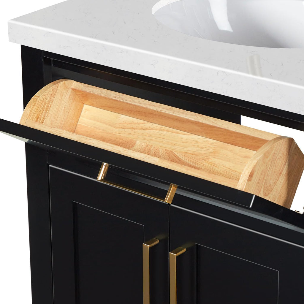 ARIEL Hepburn 72-inch Bathroom Vanity with Sink,Solid Wood, 1.5-inch Carrara White Quartz Countertop & Backsplash, Double Oval Porcelain Sink, 4 Soft Closing Doors, 6 Dovetail Drawers, Black