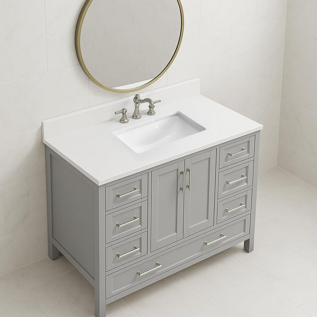 48 Inch Backsplash in Pure White, Quartz Backsplash for Bathroom Vanity Sink Top, 48 in. W x 4 in. H Universal Bathroom Vanity Backsplashes