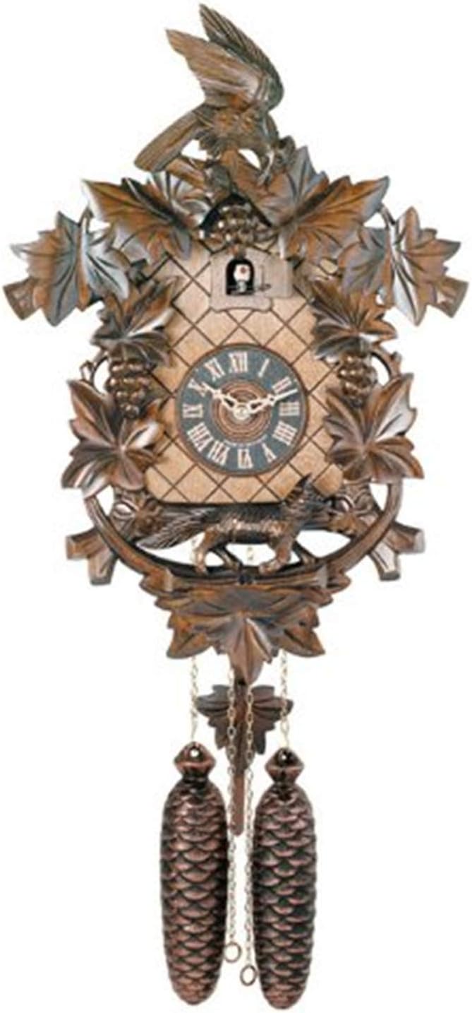 Eight Day Hand-Carved Cuckoo Clock with Aesop's Fable Themed Carvings, Fox, Bird and Grapevines,18-Inch