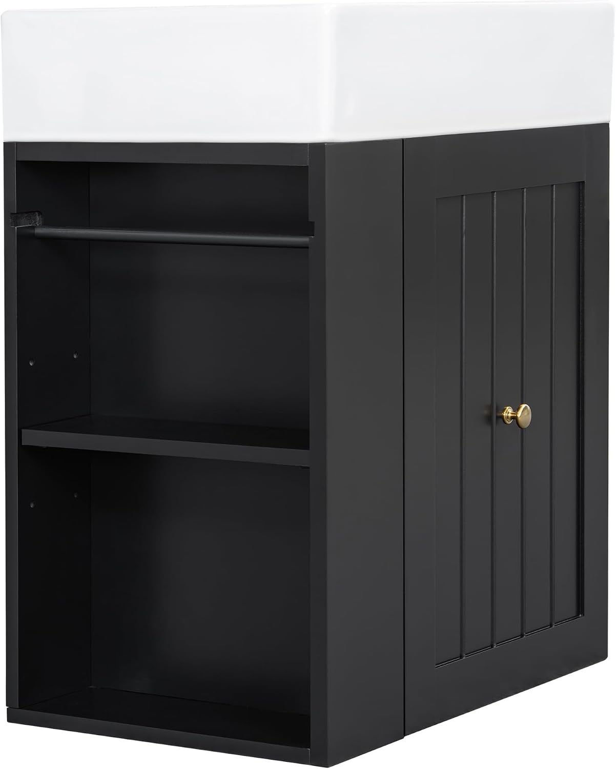 20' Floationg Wall-Mounted Bathroom Vanity with Ceramic Sink, Adjustable Shelf, Toilet Paper Holder, Modern Style, Drawer with Striped Design, Black