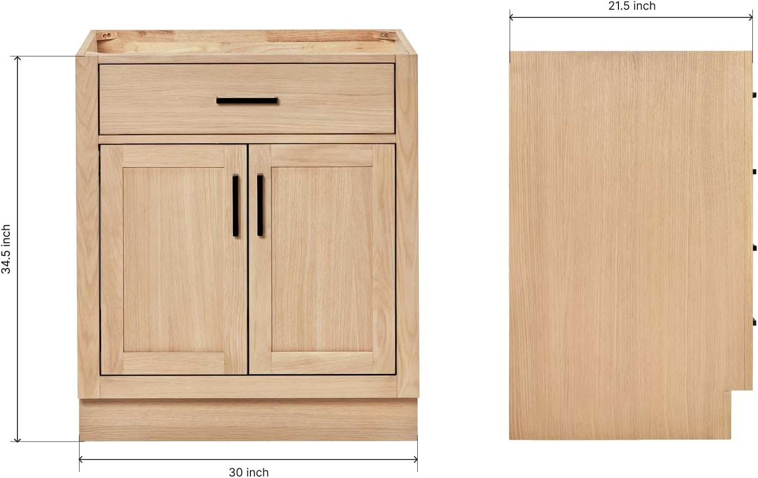 ARIEL Hepburn 30-inch Bathroom Vanity Base Cabinet,Solid Wood, 2 Soft Closing Doors, 1 Dovetail Drawers, White Oak