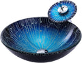 MBROS Tempered Glass Vessel Sink Mediterranean Style Art Wash Basin Counter Top Installation Vanity Sinks with Waterfall Chrome Faucet Combo and Pop Up Sink Drain (Color : Blue, Size : 42x42x14.5c