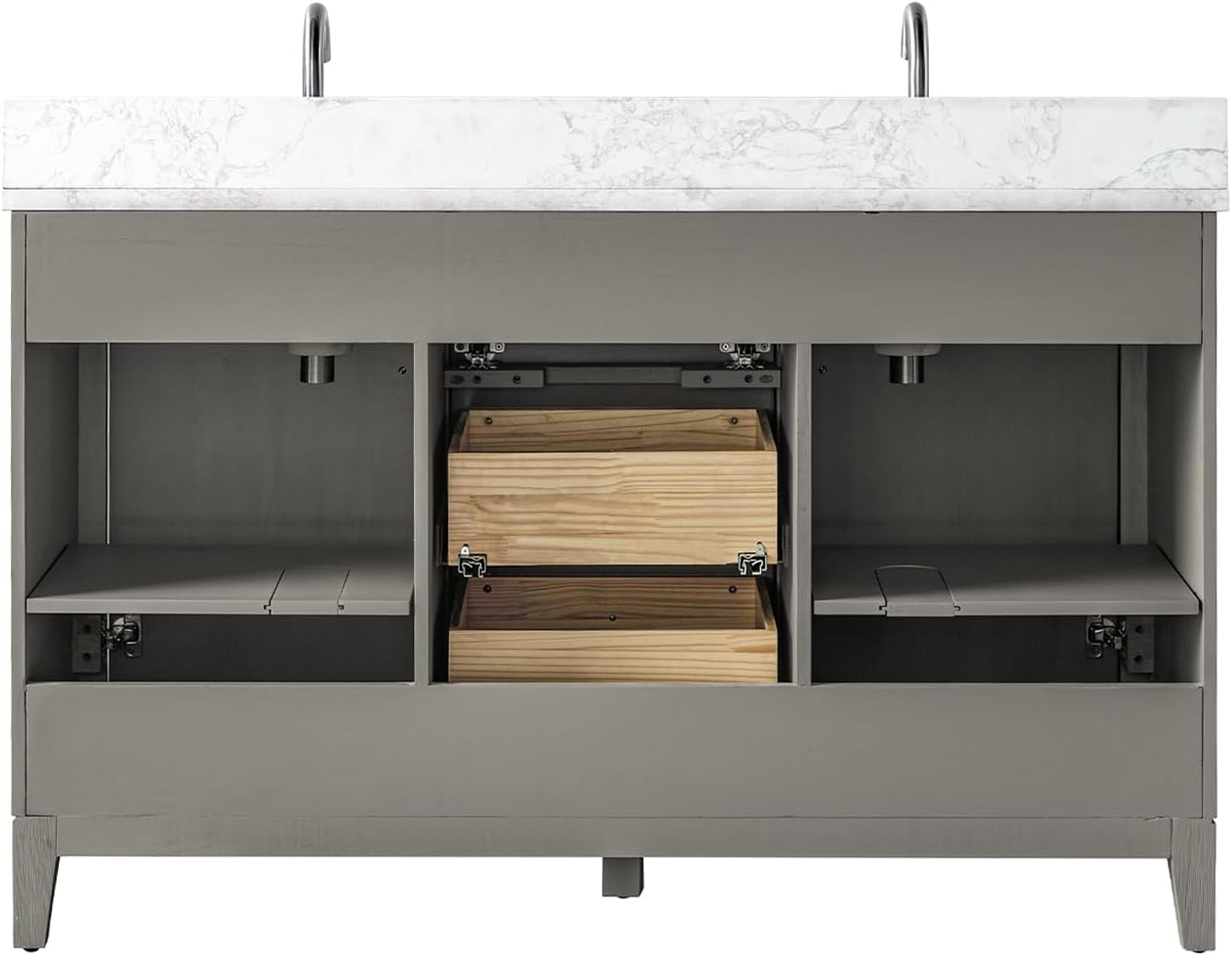 Vanity Art 54' Bathroom Vanity with Double Sink & Arabescato White Engineered Stone Top, Vanity Cabinet with Soft Closing Door, Solid Wood Frame, Brushed Nickel Handles, Driftwood Gray VA8154D-DG-BN
