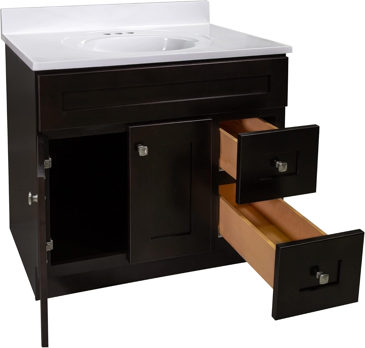 Design House Brookings 37 Inch Bathroom Vanity with Top, Ready to Assemble, Brown, 585836