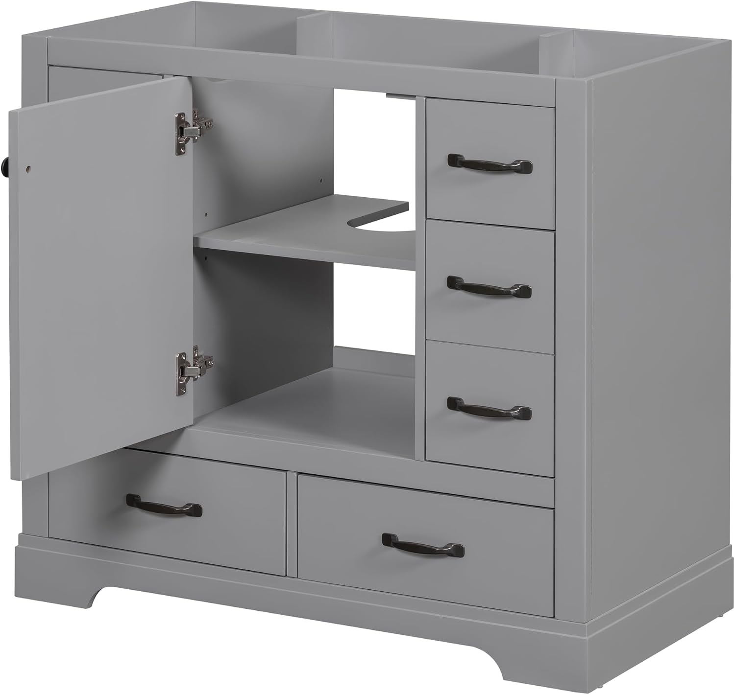 Favfurish 36' Bathroom Vanity Without Top Sink,6-Drawer Freestanding Cabinet Base with Multi-Functional Divider & Adjustable Shelf,Solid Wood MDF Vanity Only, Water Resistant,Grey