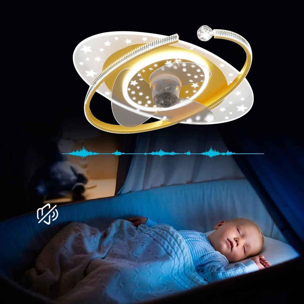 Indoor Kids Ceiling Fan with Lights Remote Dimmable 48W LED Ceiling Lights Fan Lighting Yellow Mute Ceiling Fans Indoor 6 Speeds Fan Ceiling with Light for Study Room Children's Bedroom