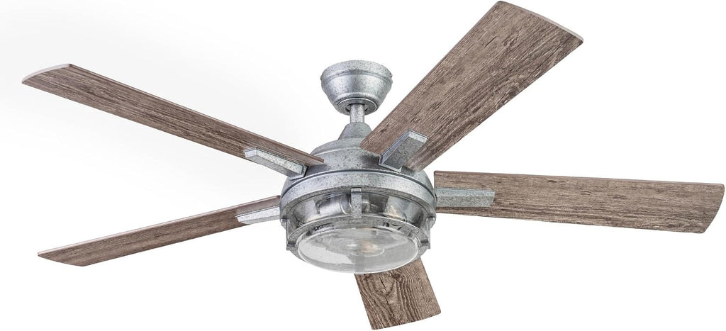 Prominence Home Freyr, 52 Inch Indoor Outdoor LED Ceiling Fan with Light, Remote Control, Dual Mounting Options, 5 Dual Finish Blades, Reversible Motor -51484-01 (Painted Galvanized)