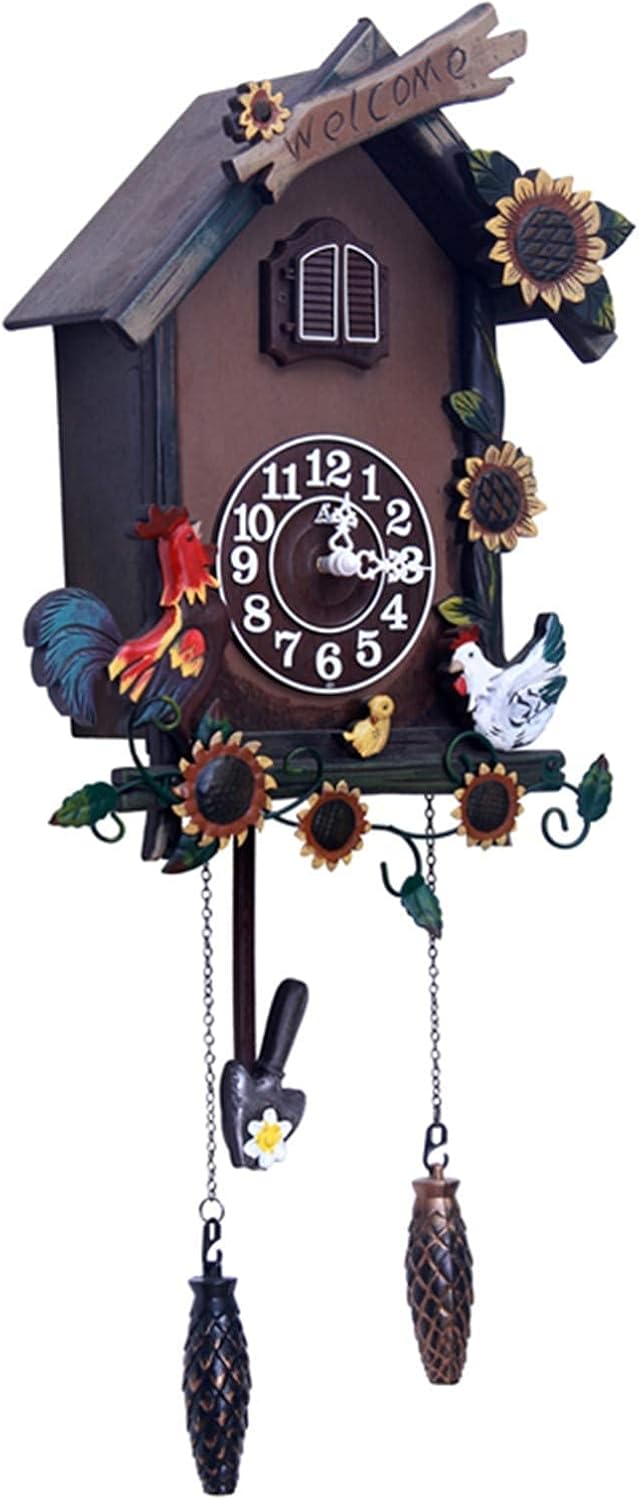 New Cuckoo Clock European Solid Wood Cuckoo Clocks Modern Creative Simple Living Room Wall Clock Hand-Carved Swing Clock Quartz Antique Wooden Retro Pendulum Clock Wall Decor