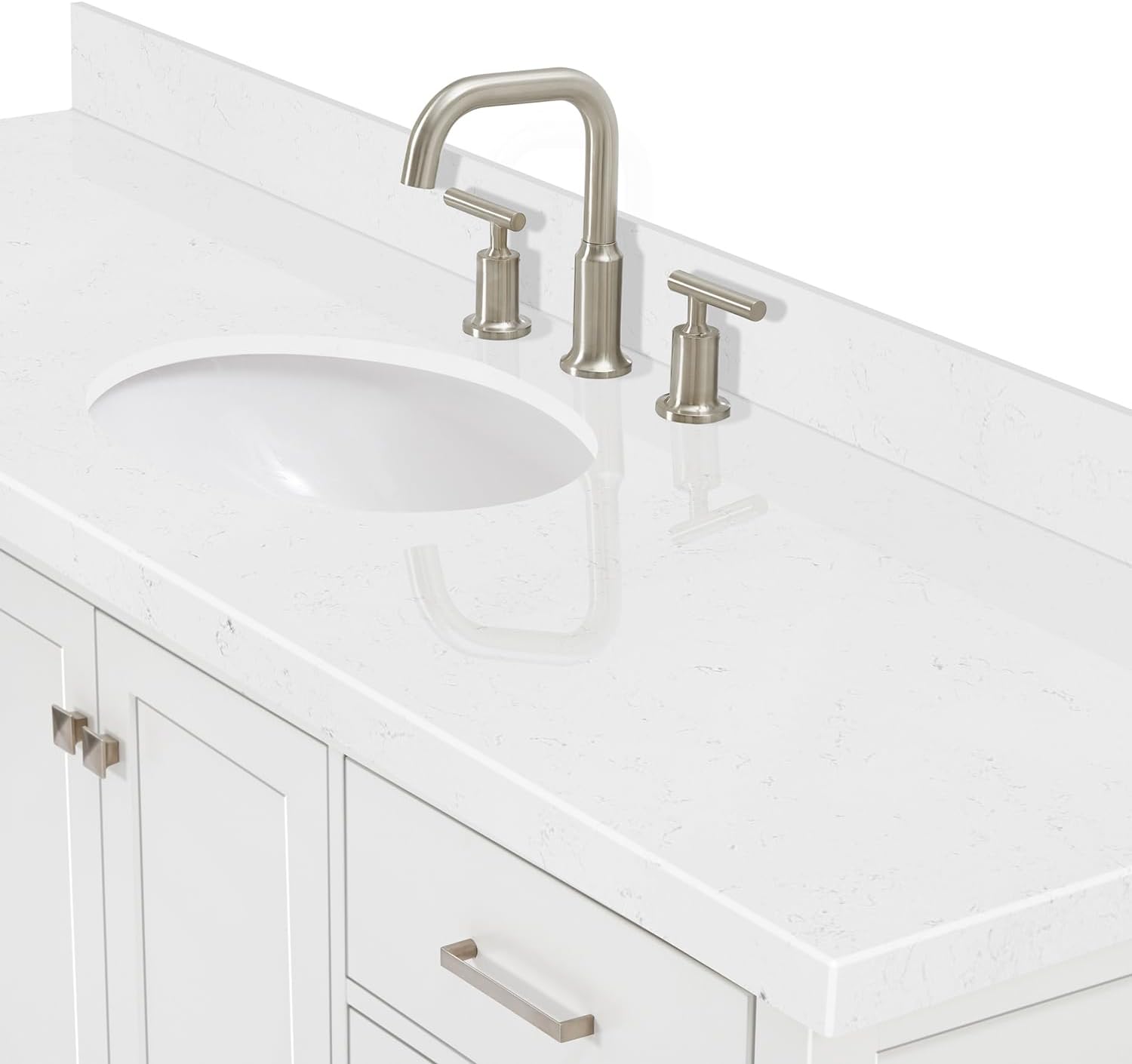 ARIEL Cambridge 66-inch Bathroom Vanity with Sink,Solid Wood, 1.5-inch Carrara White Quartz Countertop & Backsplash, Single Oval Porcelain Sink, 2 Soft Closing Doors, 9 Dovetail Drawers, White