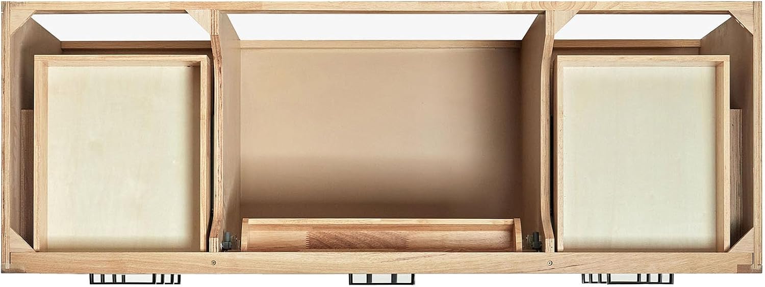 ARIEL Hepburn 60-inch Bathroom Vanity with Sink,Solid Wood, 1.5-inch Carbon Black Quartz Countertop, Single Rectangular Porcelain Sink, Soft Closing Doors, Dovetail Drawers, Oak