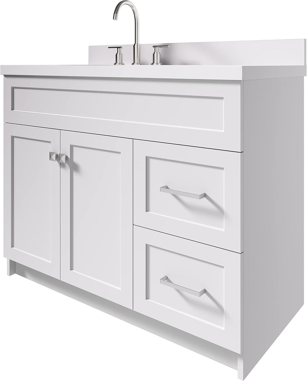 ARIEL Hamlet 43 in. Left Offset Oval Sink Vanity with 1.5' Inch White Quartz Countertop in White