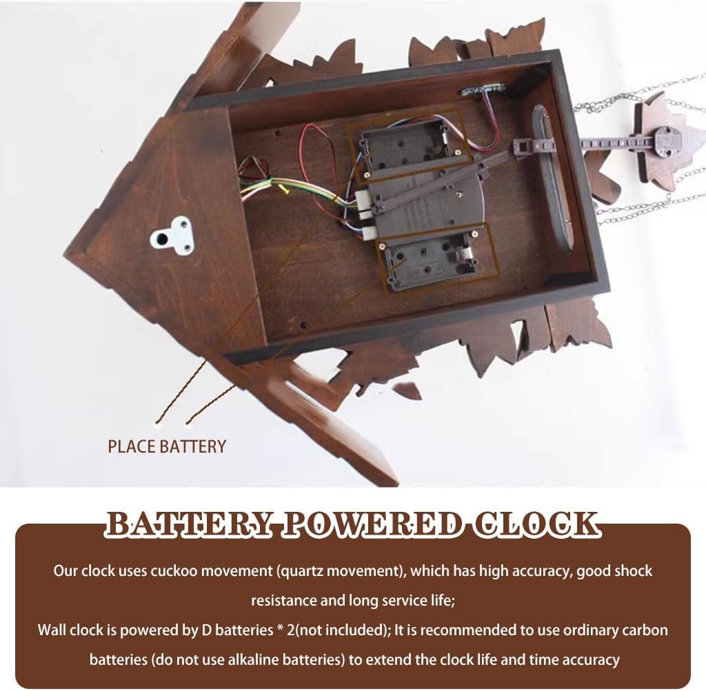 Cuckoo Clocks Solid Wood Hand Carved Cuckoo Clock, Light Control Sensor Wall Clock, Quartz Movement European Clock, for Living Room, Bedroom