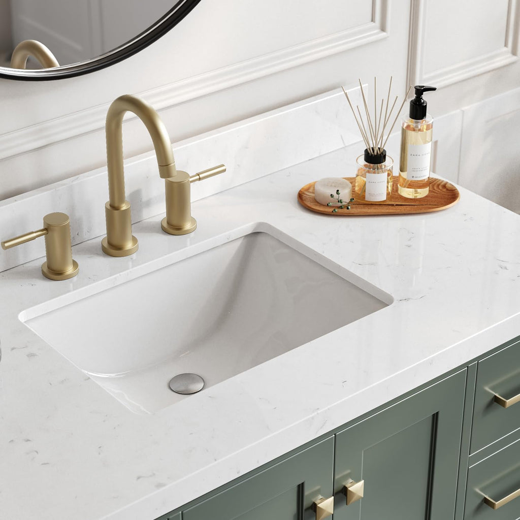 ARIEL Cambridge 42 Inch Single Rectangle Sink Bathroom Vanity with Carrara White Quartz Countertop 1.5 Inch in Vintage Green