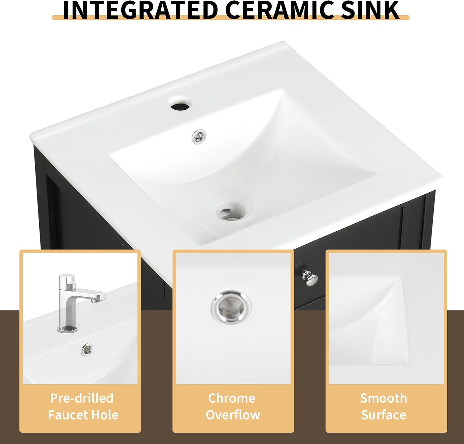 VilroCaz Modern 20' Bathroom Vanity with Sink, Freestanding Bathroom Cabinet with Soft Closing Door, Storage Rack and Adjustable Shelve (Black-10.8)