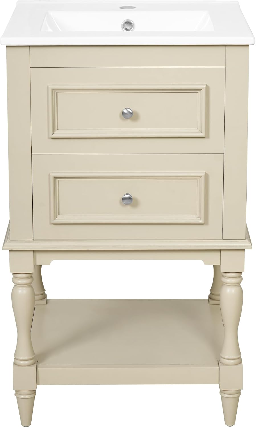 Merax Country 20' Bathroom Vanity with Sink, Farmhouse Bathroom Vanity Storage Cabinet with 2 Drawers and Open Shelf, Solid Wood Frame Bath Storage Vanity
