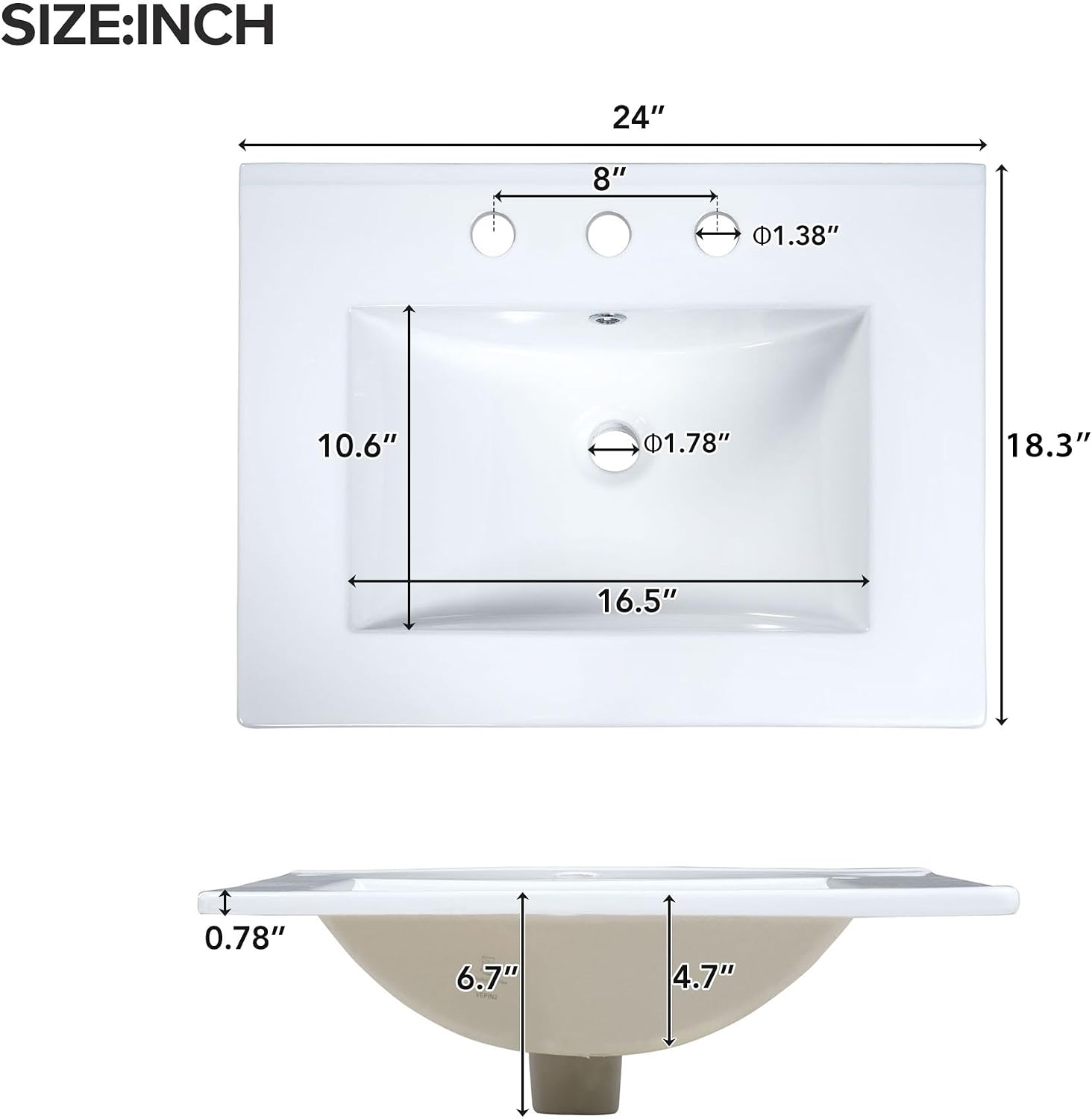 Harper & Bright Designs 24' Bathroom Vanity with Sink, Free Standing Single Basin Vanity Set with 2 Soft-Close Doors and Drawer, Modern Wooden Storage Cabinet with Ceramic Basin for Bathroom, Grey