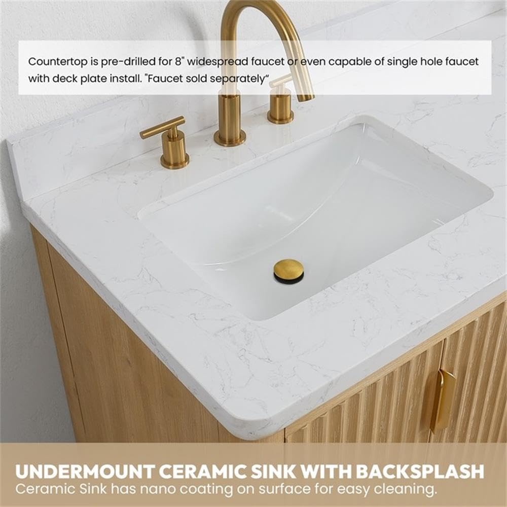 Vinnova Cadiz 84' Double Bath Vanity in Washed Ash Grey with White Composite Stone Top