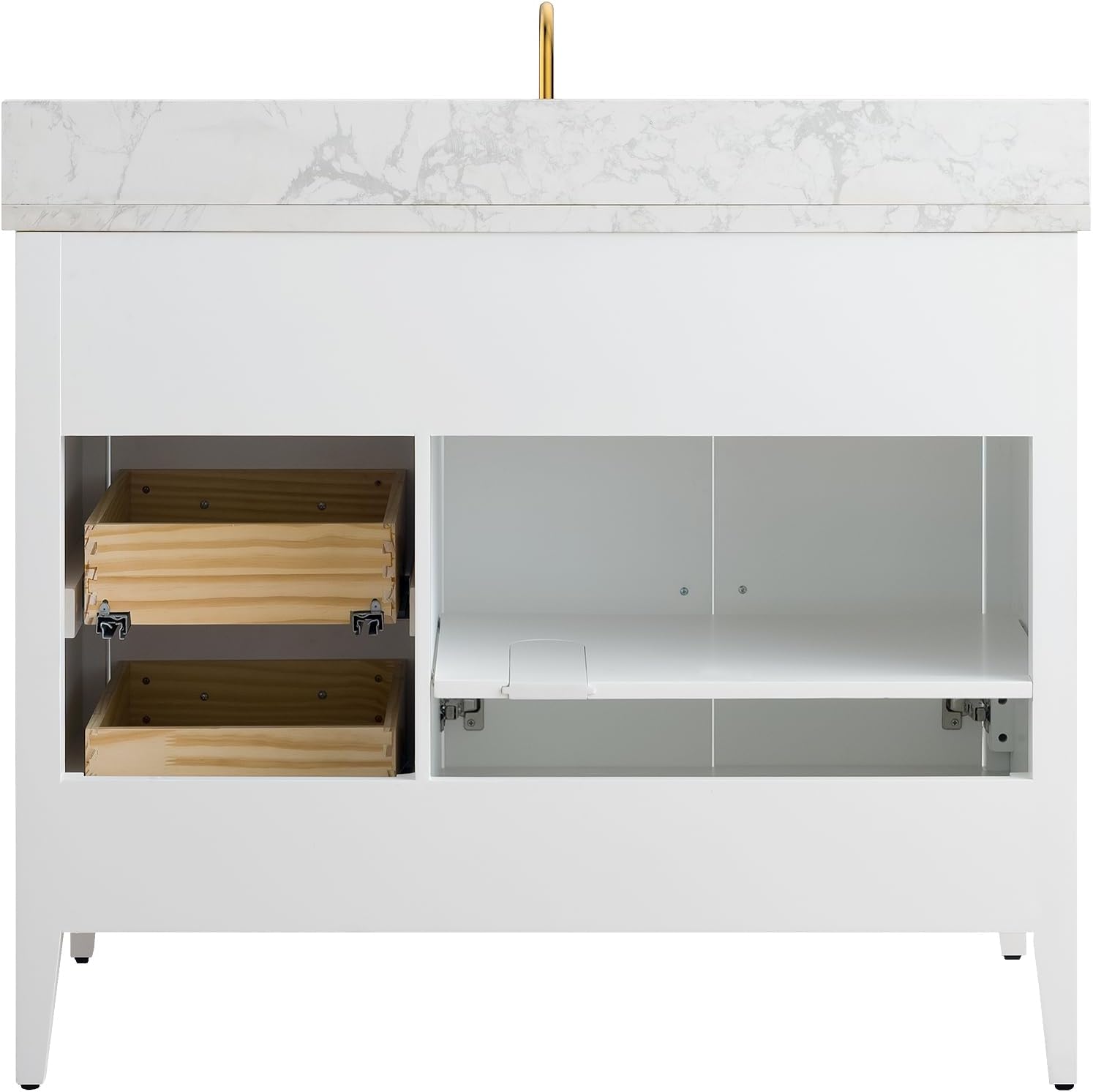 Vanity Art 42 inch Bathroom Vanity with Single Sink & Ceramic Top, Vanity Cabinet with Soft-Closing Doors, Drawers, Solid Wood Frame, White, Brushed Nickle Handware