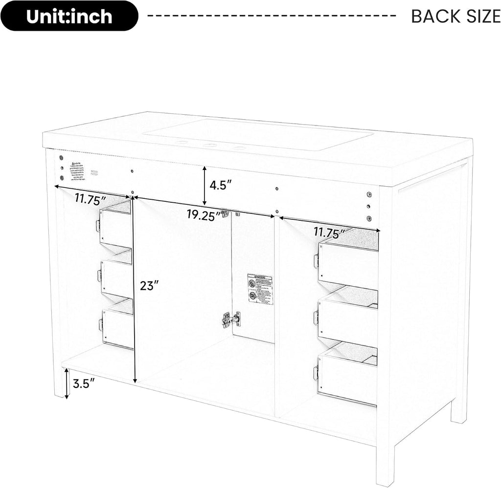 Harper & Bright Designs 48' Bathroom Vanity Set with Sink, Free Standing Single Basin Vanity Set with 2 Soft-Close Doors and 8 Drawers, Wood Storage Cabinet with Resin Basin for Bathroom, Black