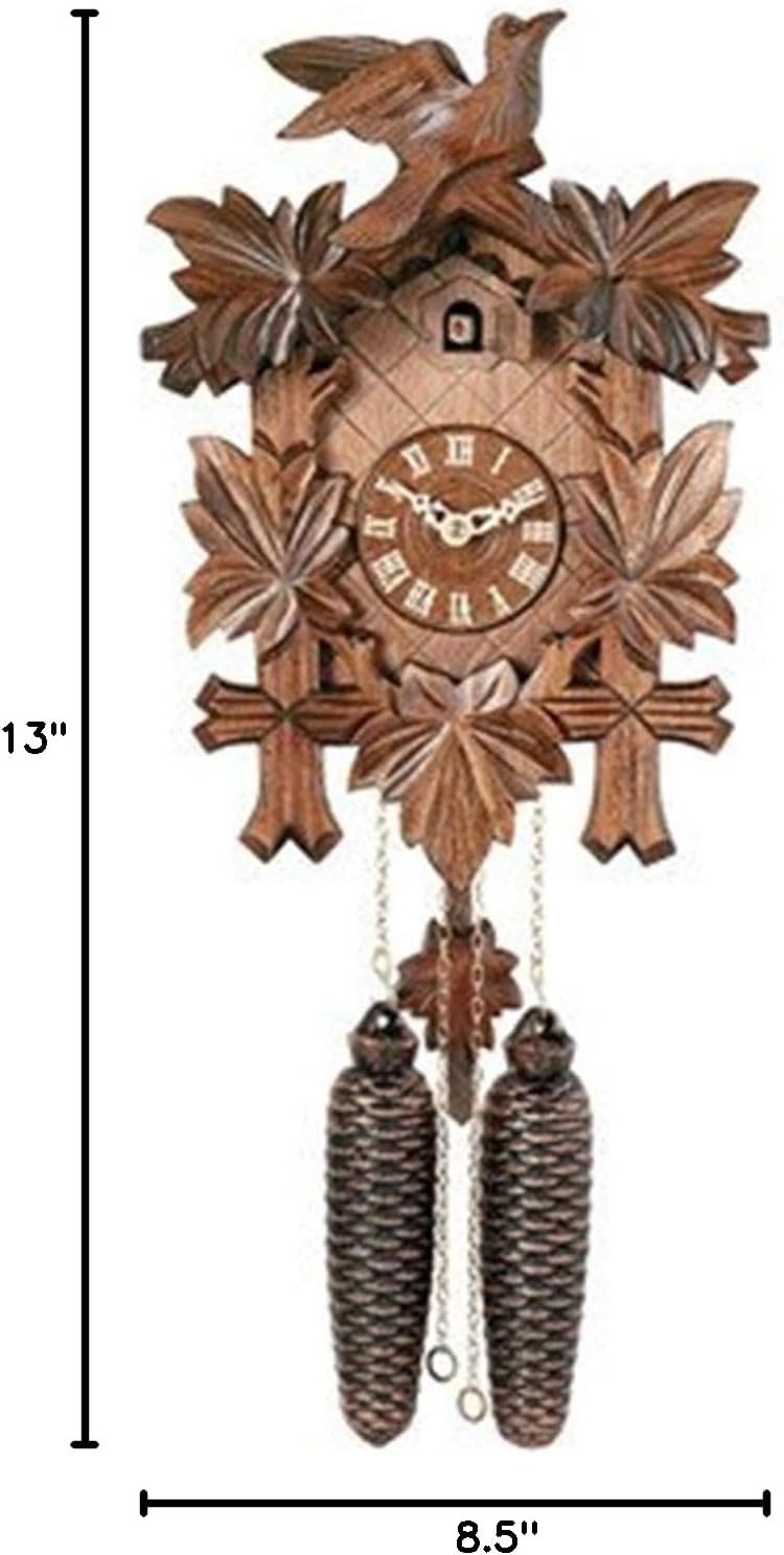 Eight Day Cuckoo Clock with Five Hand-Carved Maple Leaves and One Bird