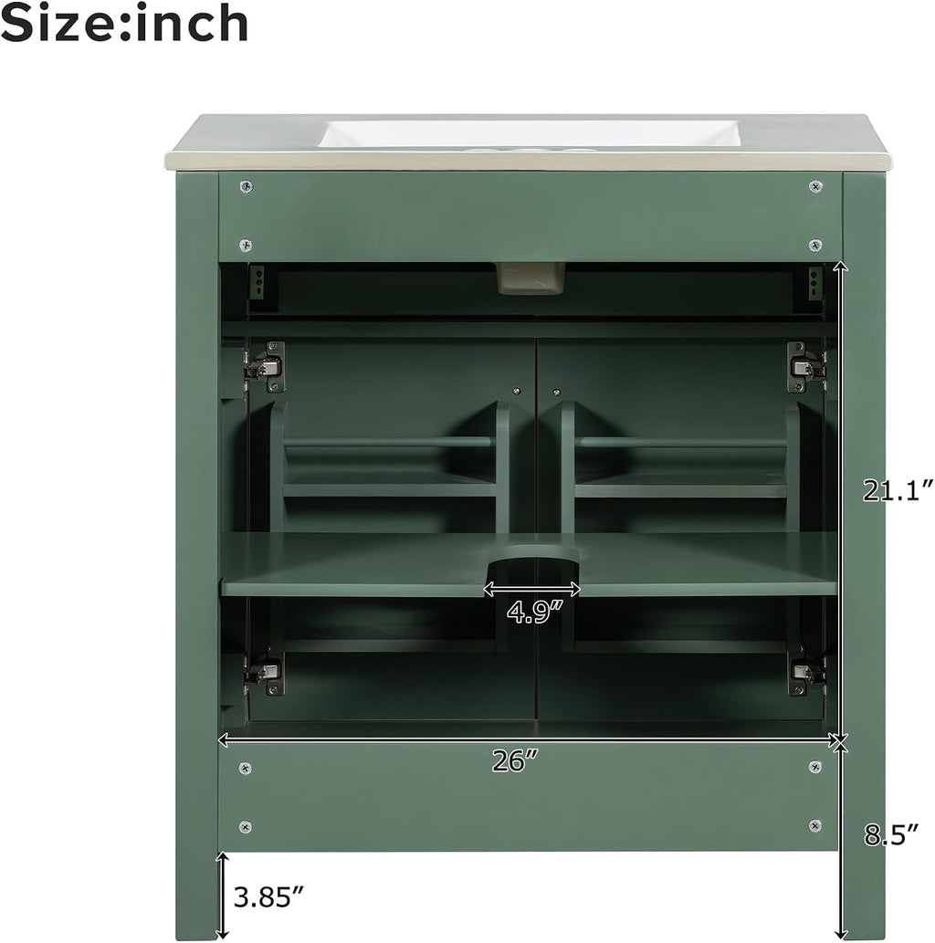 Harper & Bright Designs 60' Bathroom Vanity Set with Double Sink, Vanity Cabinet with Flip Drawer, 2 Doors, and Adjustable Shelf, Solid Wood Bathroom Cabinet with Ceramic Basin for Bathroom, Green