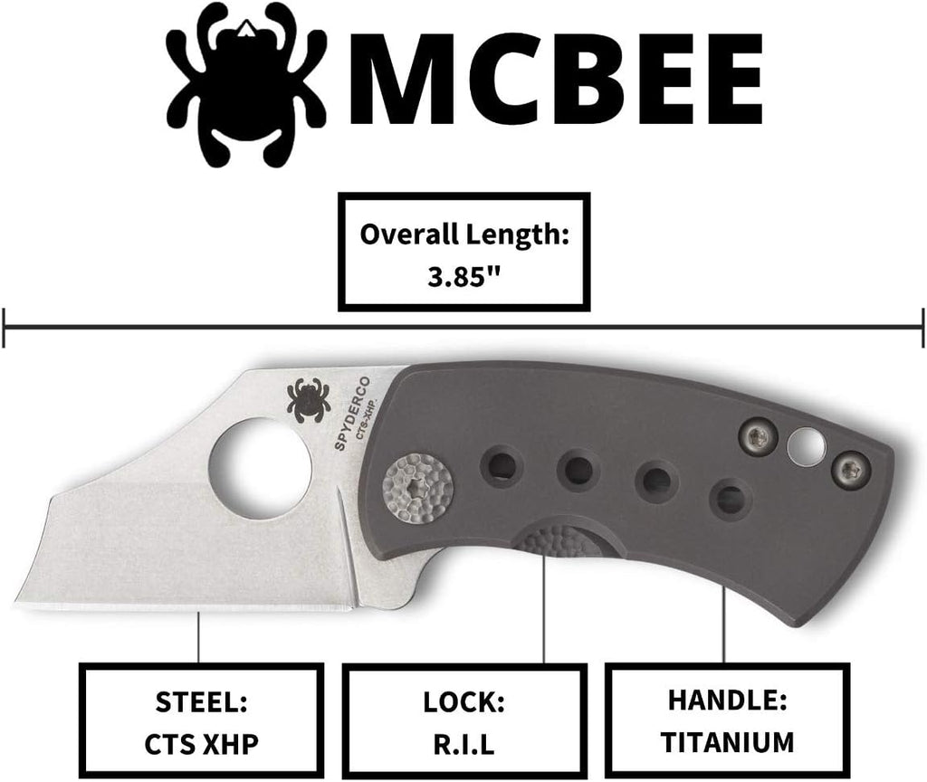 Spyderco McBee Specialty Folding Utility Pocket Knife with 1.52' CTS XHP Stainless Steel Blade and Premium Titanium Handle - PlainEdge - C236TIP