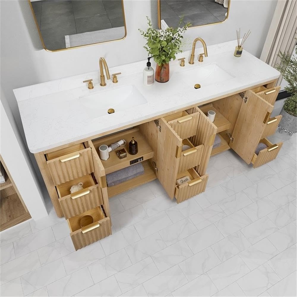 Vinnova Cadiz 84' Double Bath Vanity in Washed Ash Grey with White Composite Stone Top