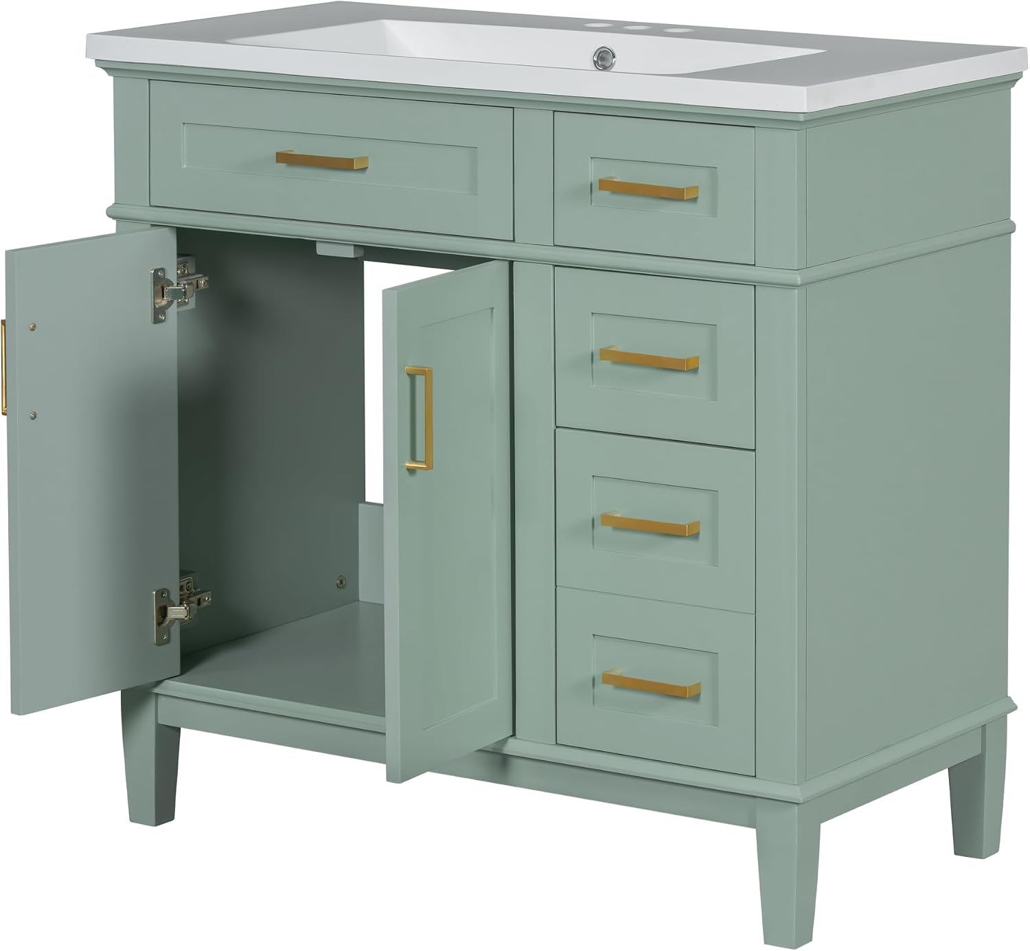 LUMISOL 36' Bathroom Vanity with Sink Combo, Modern Green Bathroom Storage Cabinet with Tip-Out Drawer, 3 Drawers & 2 Soft-Close Doors, Solid Wood Bathroom Vanity with Ceramic Sink, Green