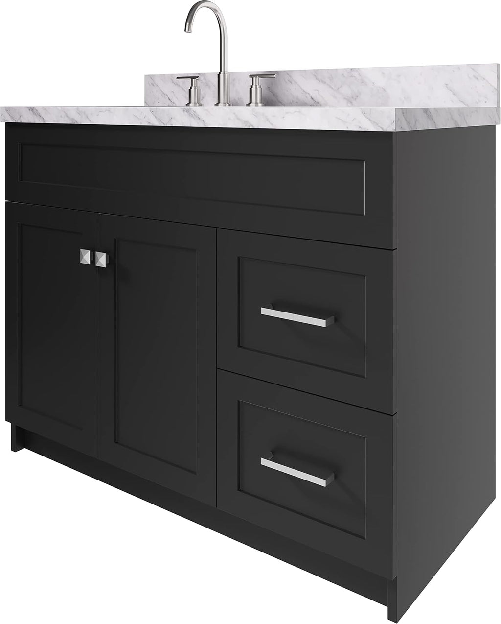 ARIEL 42' Gray Single Bathroom Vanity with Rectangular Sink, 1.5' Italian Carrara Marble Top, Solid Wood, 2 Soft Closing Doors, 2 Full Extension Dovetail Drawers, Brushed Nickel