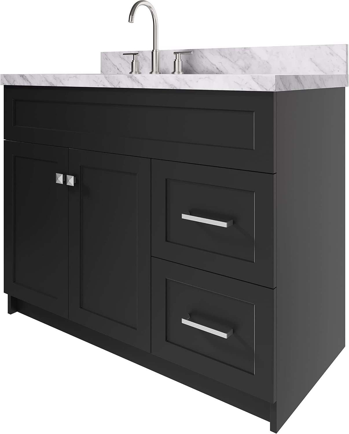 ARIEL 42' Gray Single Bathroom Vanity with Rectangular Sink, 1.5' Italian Carrara Marble Top, Solid Wood, 2 Soft Closing Doors, 2 Full Extension Dovetail Drawers, Brushed Nickel