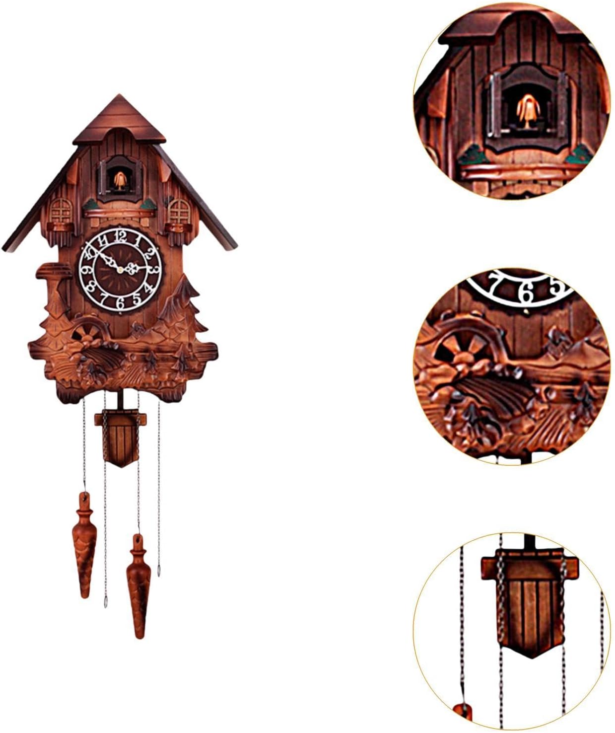 Cuckoo Clock Pendulum Clock Gift Home Decor Hand Carved Wall Clock Hourly Chime for Living Room Restaurant Hotel Cafe Bedroom, Style A(Style C)