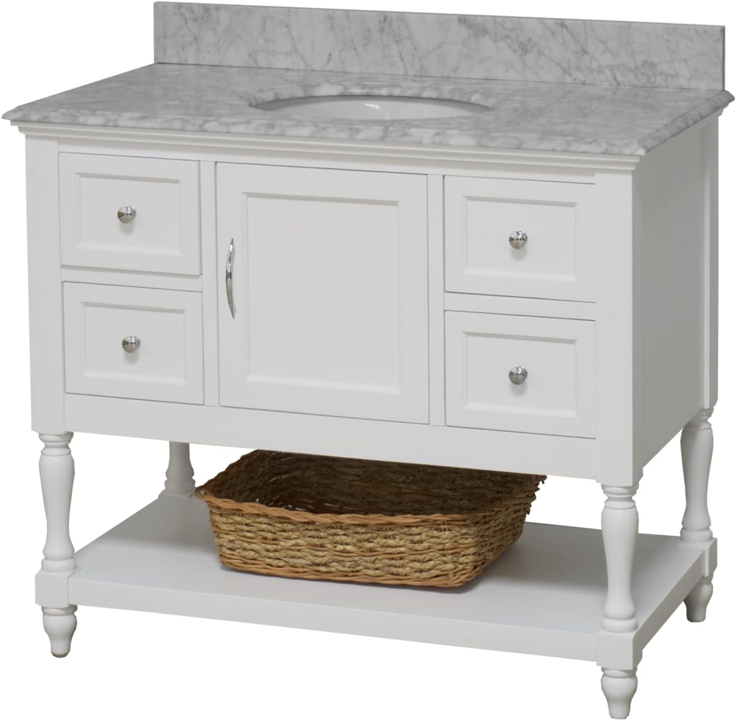 Beverly 42-inch Bathroom Vanity (White/Carrara): Includes White Cabinet with Authentic Italian Carrara Marble Countertop and White Ceramic Sink