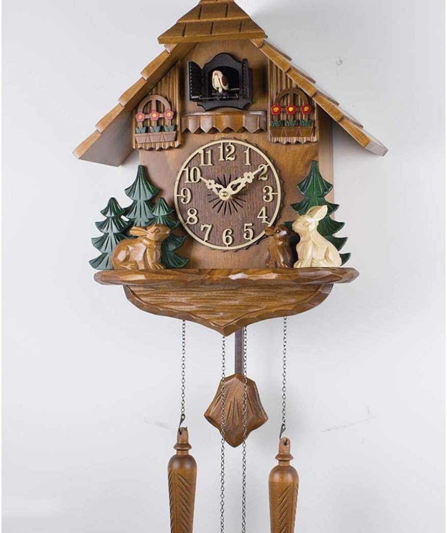 Wooden Cuckoo Clock with Hand CarvingForest Cuckoo Clock with Mechanical Bird Hand-Made Wooden House Wall Clock Suitable for Children, A, Arabic Numeral dial (B Roman Numeral dial)