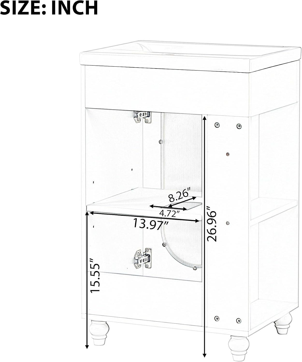 20-inch Bathroom Vanity with Sink, Free Standing Vanity Cabinet with Two-Tier Shelf and Glass Door, Wooden Bath Set Organizer with Single Ceramic Sink for Bathroom, Black