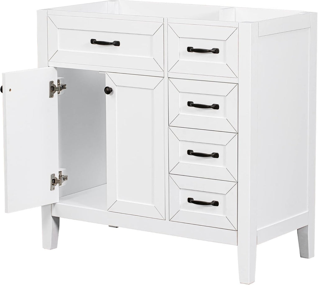 YOPTO 36' Bathroom Vanity Without Sink,Cabinet Base Only,Solid Wood Cabinets Basin Vessel Set with 3 Drawers,Water-Proof,Stain Proof,Ample Enclosed Storage Spaces,White