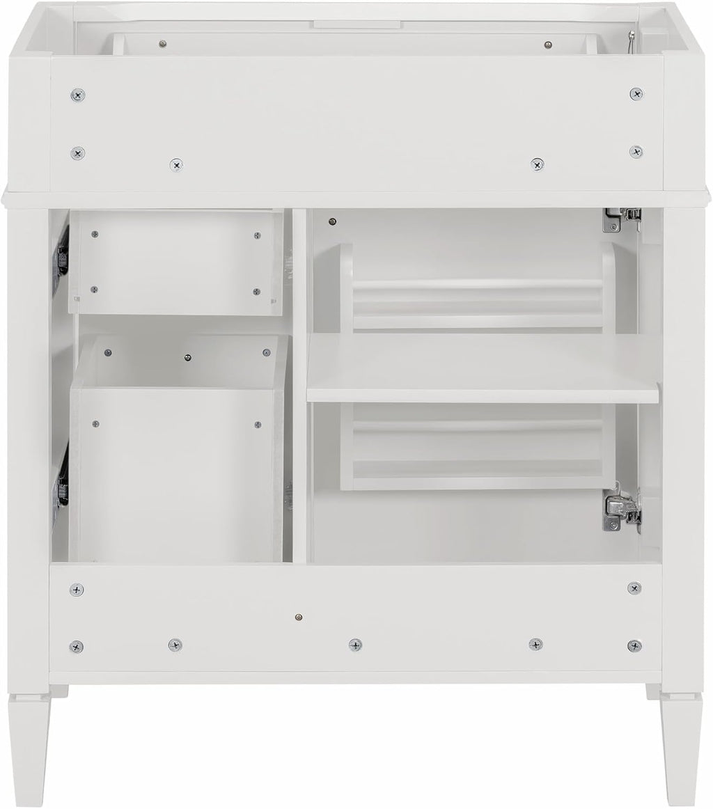 Merax 30' Bathroom Vanity Without Sink, Wood Under Sink Bathroom Cabinet with 3 Drawers,1 Doors and Adjustable Shelf, Modern Pedestal Sink Bathroom Vanity Cabinet White