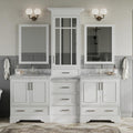 ARIEL Stafford 84-inch Bathroom Vanity with Sink,Solid Wood, 1.5-inch Italian Carrara Marble Countertop, Double Rectangular Porcelain Sink, 5 Soft Closing Doors, 6 Dovetail Drawers, White