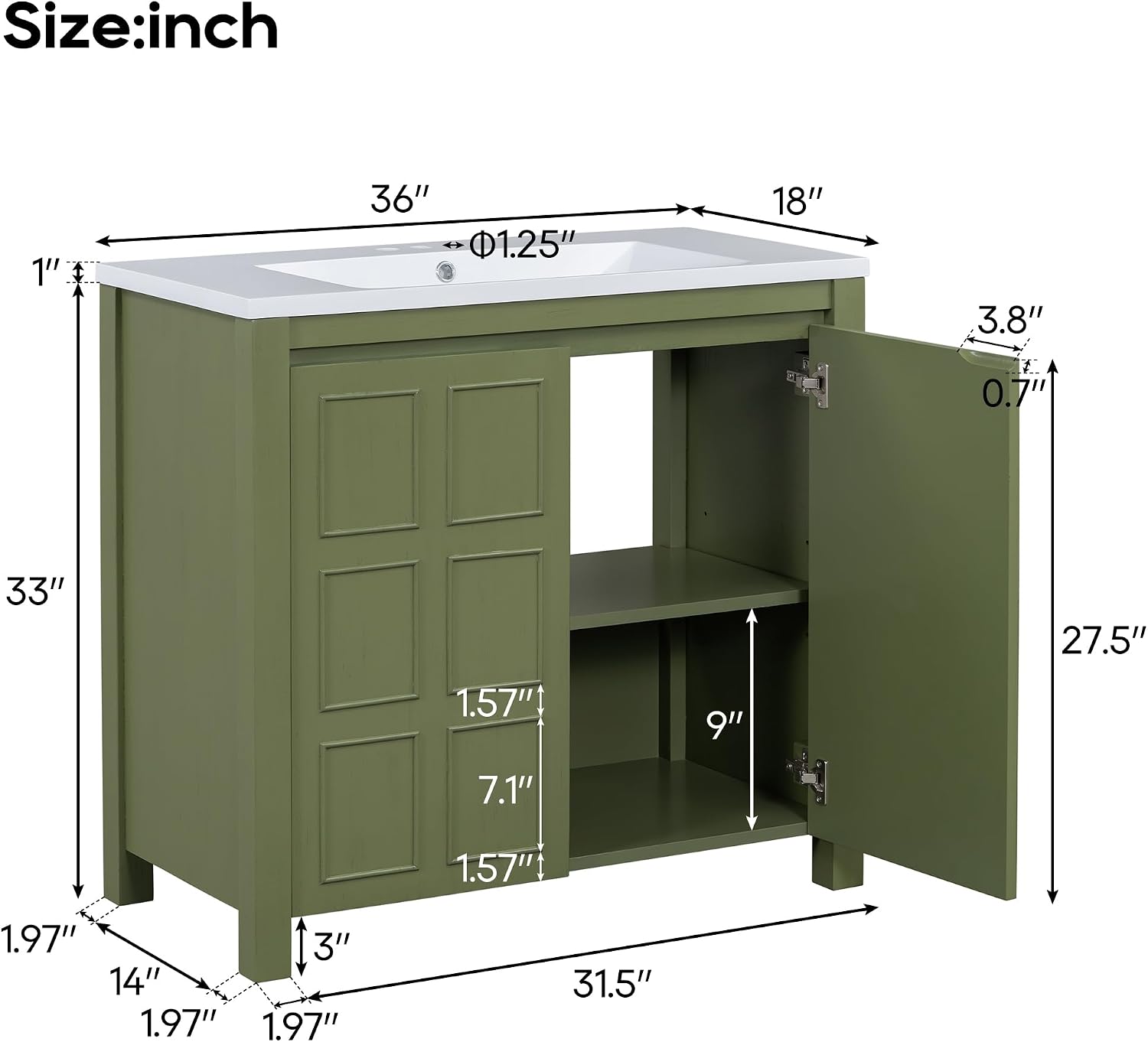 P PURLOVE 36' Bathroom Vanity with Sink Top Combo Set, Modern Single Bathroom Cabinet with Adjustable Shelf and Soft Closing Doors,Wood Frame