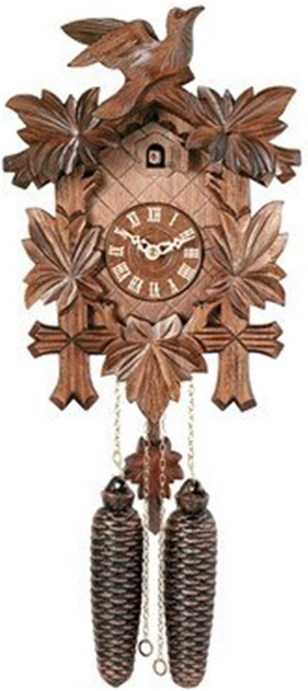 Eight Day Cuckoo Clock with Five Hand-Carved Maple Leaves and One Bird