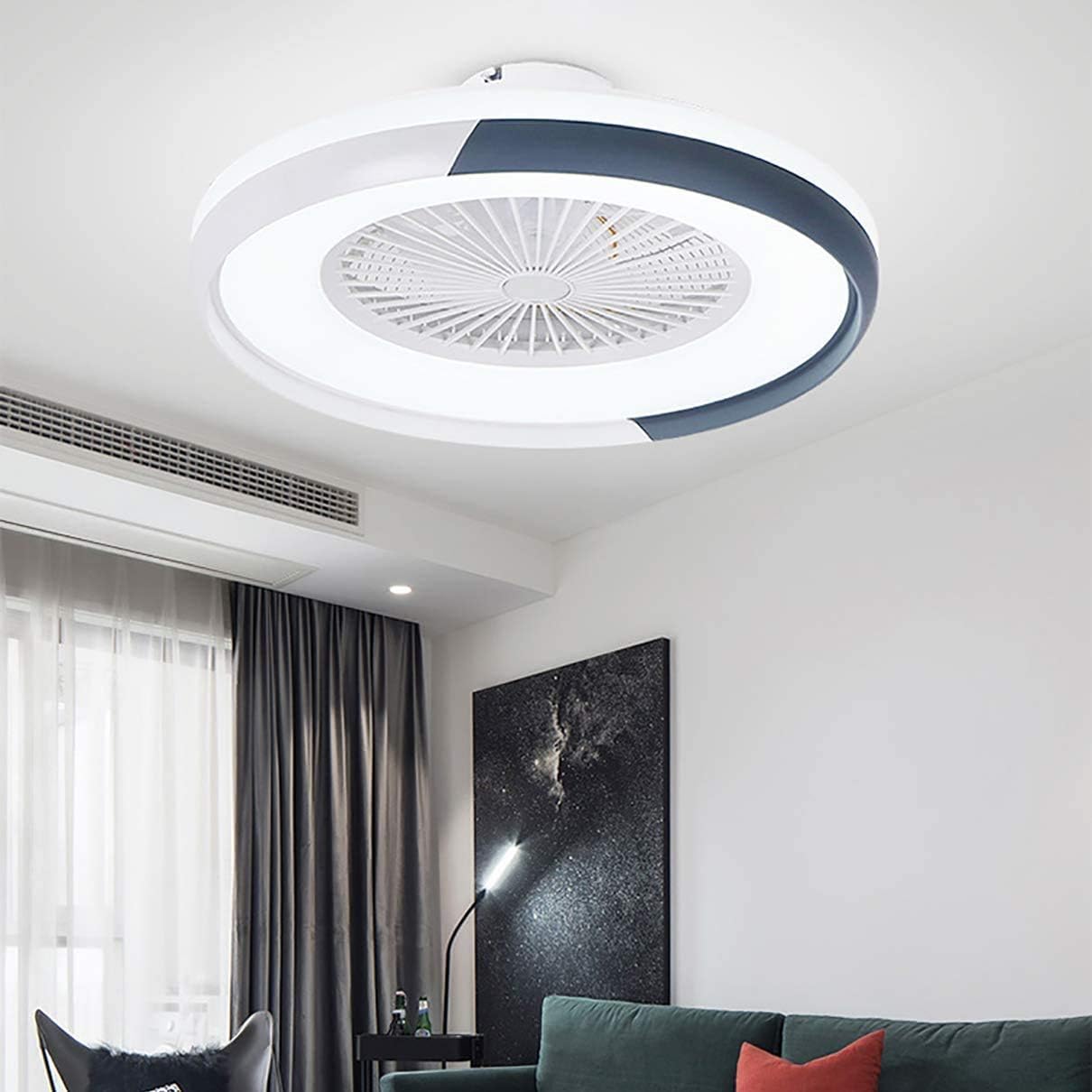 Led Quiet Fan with Ceiling Light and Remote Control 72W Dimmable 3 Speeds Bedroom Ceiling Fan Light with Timer Φ50Cm Modern Living Room Fan Ceiling Light,Gray