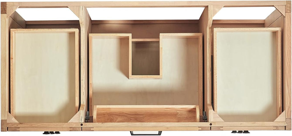 ARIEL Monroe 48-inch Bathroom Vanity with Sink,Solid Wood, 1.5-inch Pure White Quartz Countertop & Backsplash, Single Rectangular Porcelain Sink, 9 Dovetail Drawers, Matte Black, White Oak