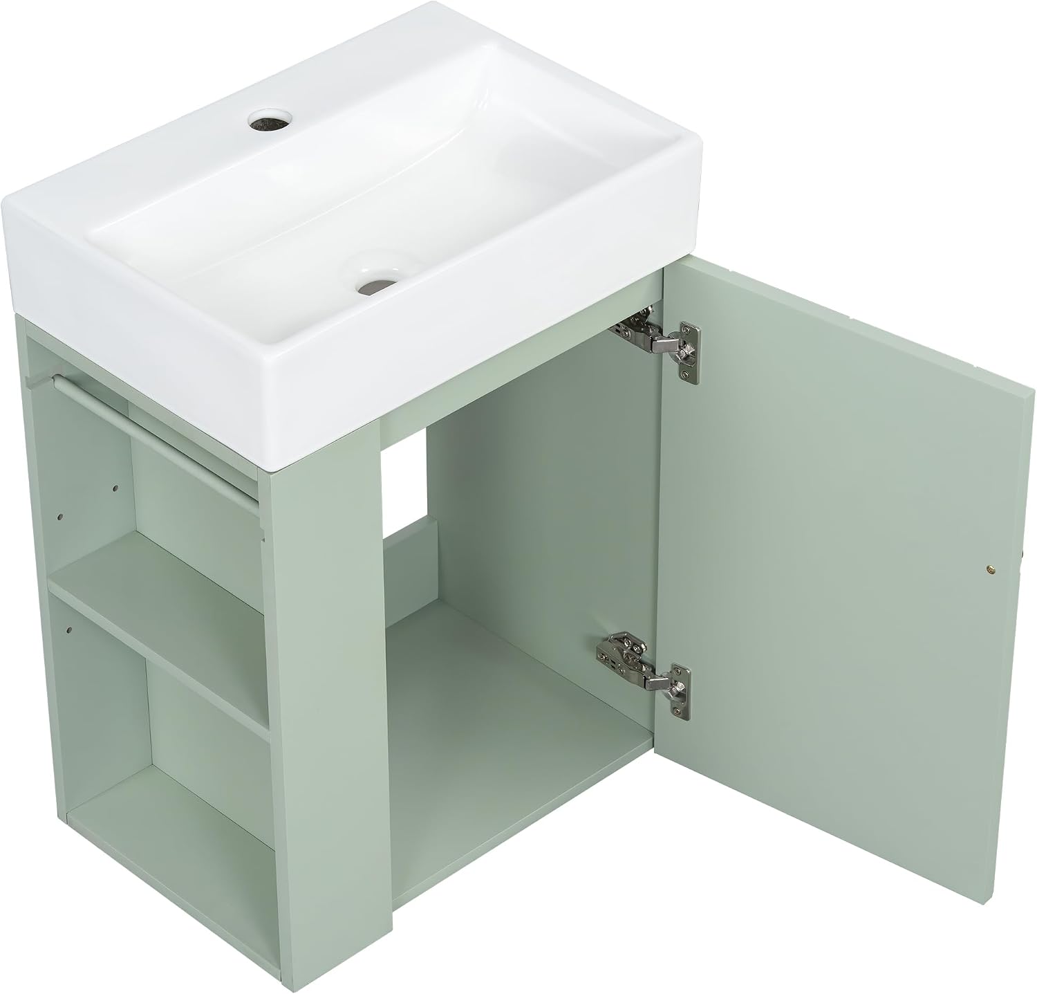20' Floationg Wall-Mounted Bathroom Vanity with Ceramic Sink, Adjustable Shelf, Toilet Paper Holder, Modern Style, Door with Diamond Design, Green