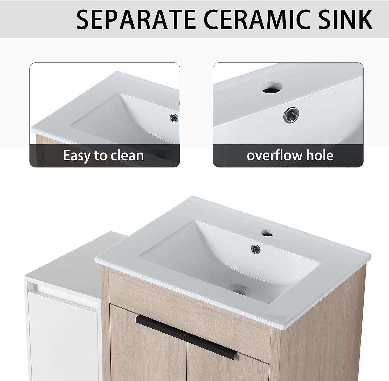 36 Inch Single Sink Bathroom Vanity Combo, Plywood Bathroom Vanity with Sink & Ceramic Top, Freestanding Bathroom Vanity Set with Storage Cabinets and Soft Closing Door