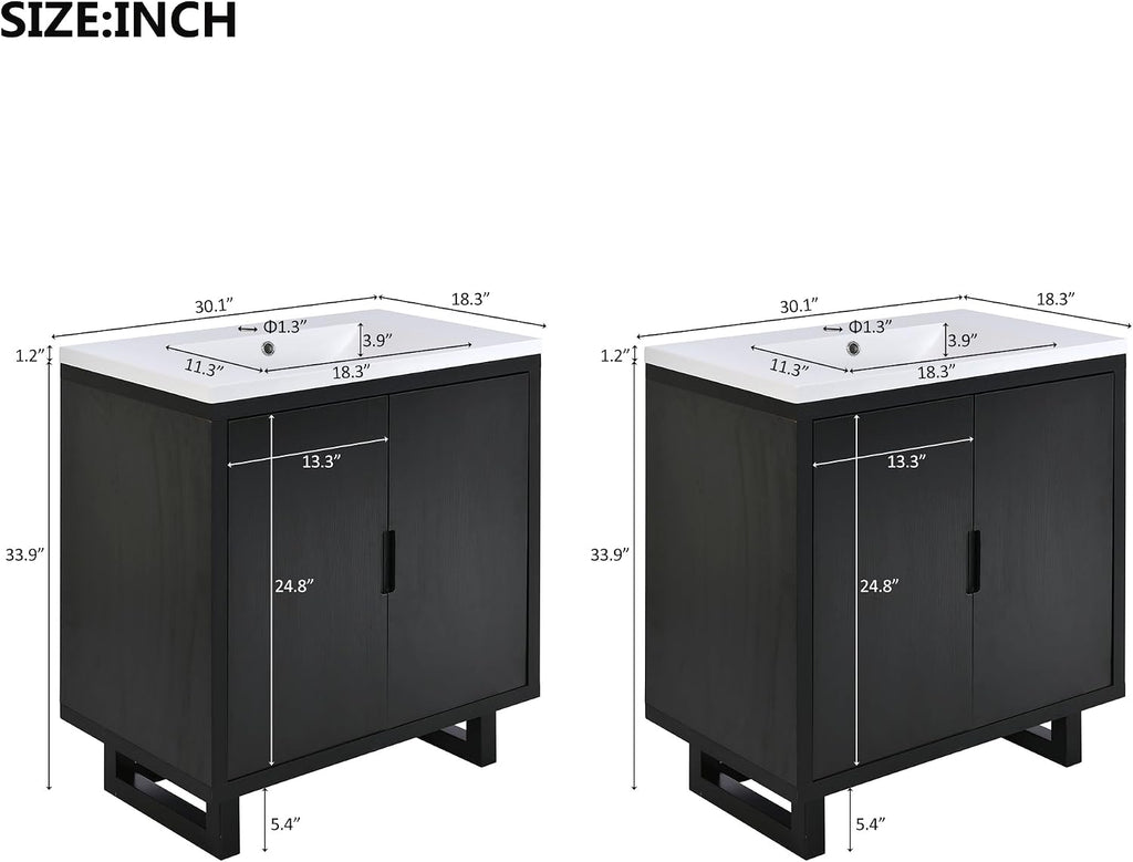 Harper & Bright Designs 60' Bathroom Vanity Set with Double Sink, Free Standing Single Basin Vanity Set with 2 Soft-Close Doors, Vintage Style Storage Cabinet with Resin Basin for Bathroom, Black